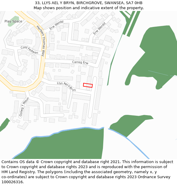 33, LLYS AEL Y BRYN, BIRCHGROVE, SWANSEA, SA7 0HB: Location map and indicative extent of plot