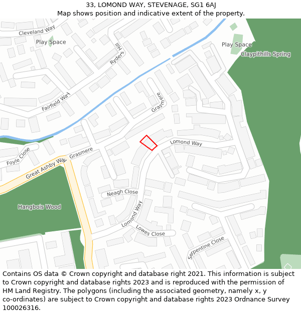 33, LOMOND WAY, STEVENAGE, SG1 6AJ: Location map and indicative extent of plot