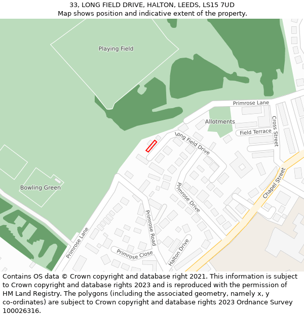 33, LONG FIELD DRIVE, HALTON, LEEDS, LS15 7UD: Location map and indicative extent of plot