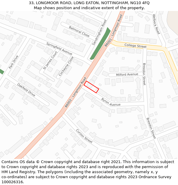 33, LONGMOOR ROAD, LONG EATON, NOTTINGHAM, NG10 4FQ: Location map and indicative extent of plot