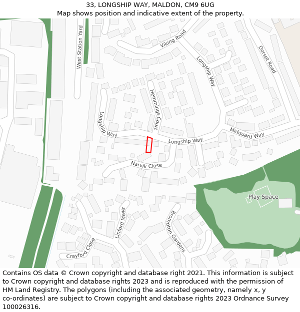 33, LONGSHIP WAY, MALDON, CM9 6UG: Location map and indicative extent of plot