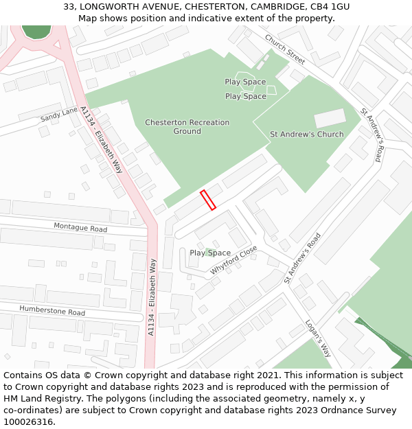 33, LONGWORTH AVENUE, CHESTERTON, CAMBRIDGE, CB4 1GU: Location map and indicative extent of plot