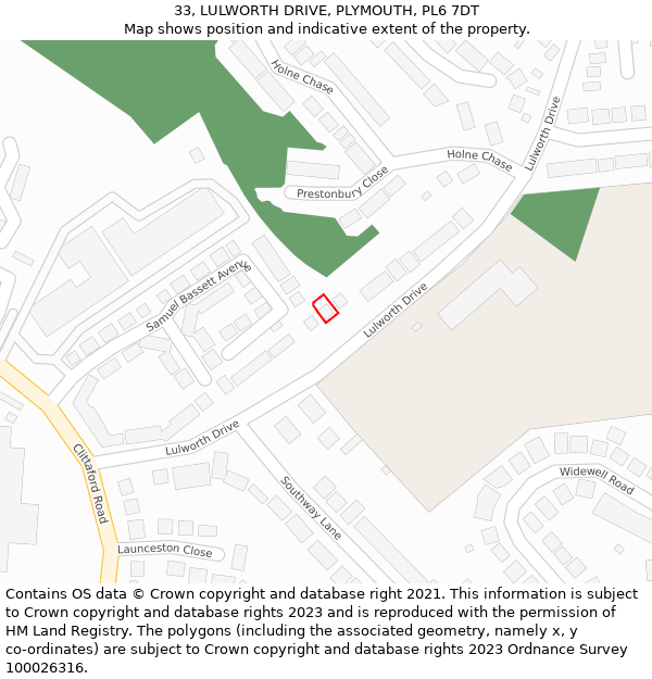 33, LULWORTH DRIVE, PLYMOUTH, PL6 7DT: Location map and indicative extent of plot