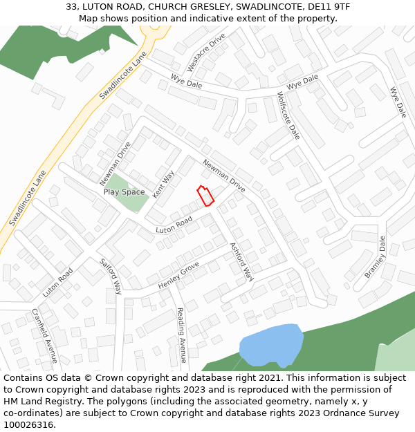 33, LUTON ROAD, CHURCH GRESLEY, SWADLINCOTE, DE11 9TF: Location map and indicative extent of plot