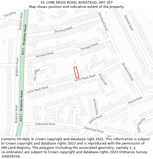 33, LYME REGIS ROAD, BANSTEAD, SM7 2EY: Location map and indicative extent of plot
