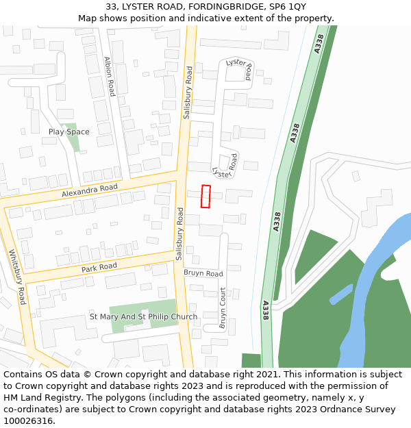 33, LYSTER ROAD, FORDINGBRIDGE, SP6 1QY: Location map and indicative extent of plot