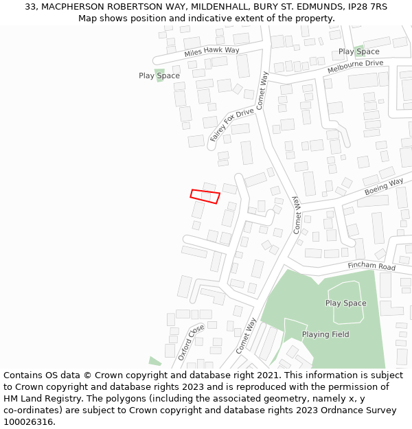 33, MACPHERSON ROBERTSON WAY, MILDENHALL, BURY ST. EDMUNDS, IP28 7RS: Location map and indicative extent of plot