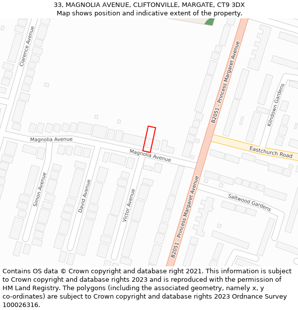 33, MAGNOLIA AVENUE, CLIFTONVILLE, MARGATE, CT9 3DX: Location map and indicative extent of plot