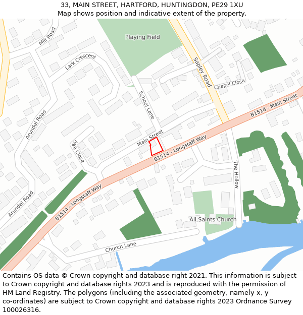 33, MAIN STREET, HARTFORD, HUNTINGDON, PE29 1XU: Location map and indicative extent of plot