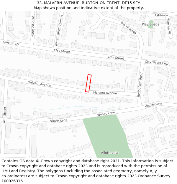 33, MALVERN AVENUE, BURTON-ON-TRENT, DE15 9EA: Location map and indicative extent of plot