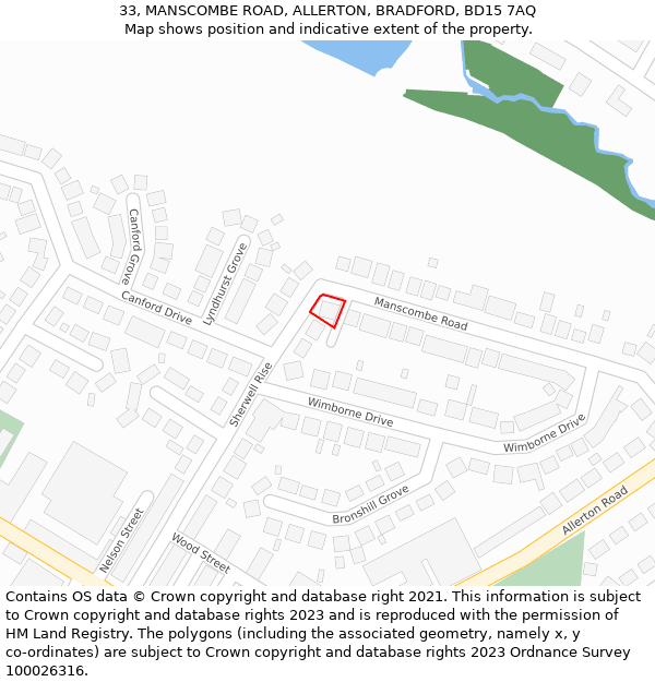 33, MANSCOMBE ROAD, ALLERTON, BRADFORD, BD15 7AQ: Location map and indicative extent of plot