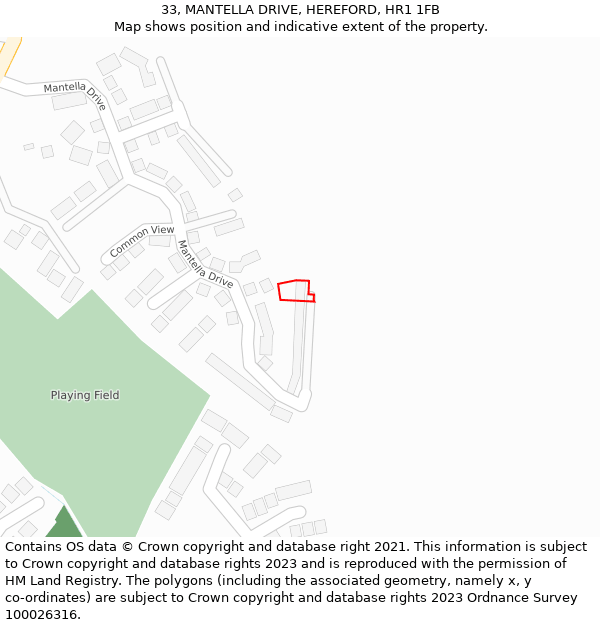 33, MANTELLA DRIVE, HEREFORD, HR1 1FB: Location map and indicative extent of plot