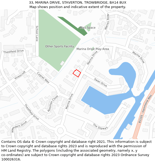 33, MARINA DRIVE, STAVERTON, TROWBRIDGE, BA14 8UX: Location map and indicative extent of plot