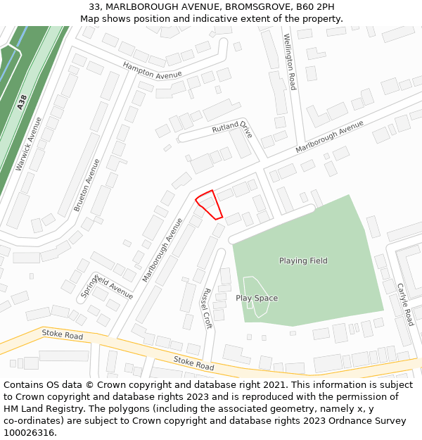 33, MARLBOROUGH AVENUE, BROMSGROVE, B60 2PH: Location map and indicative extent of plot