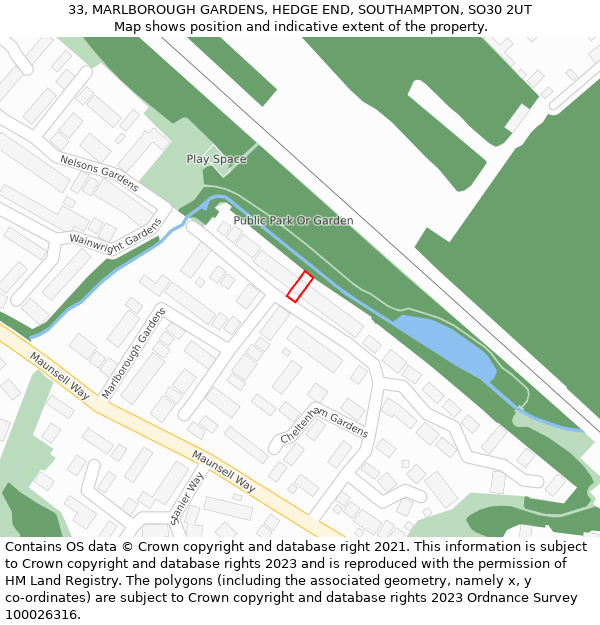 33, MARLBOROUGH GARDENS, HEDGE END, SOUTHAMPTON, SO30 2UT: Location map and indicative extent of plot