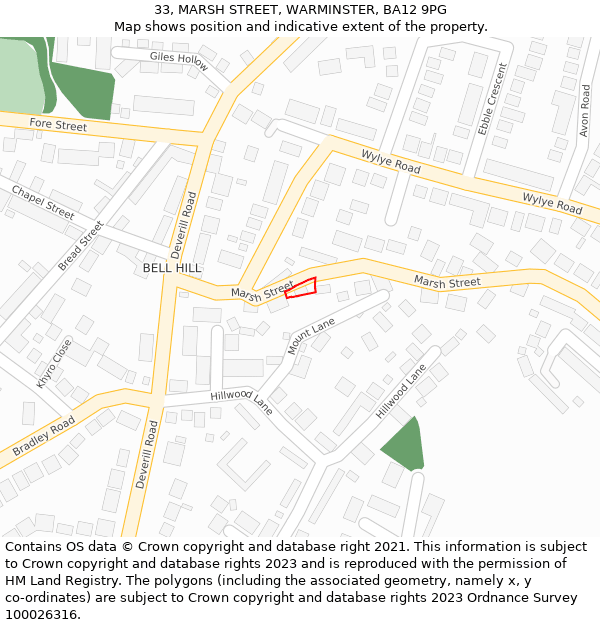 33, MARSH STREET, WARMINSTER, BA12 9PG: Location map and indicative extent of plot