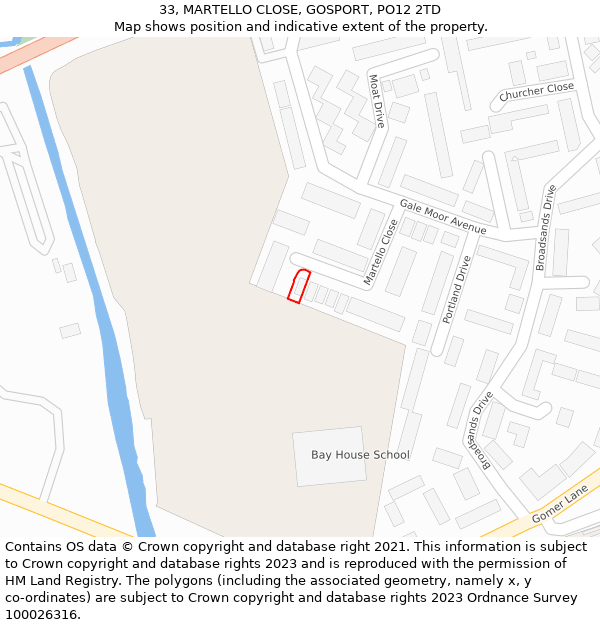 33, MARTELLO CLOSE, GOSPORT, PO12 2TD: Location map and indicative extent of plot