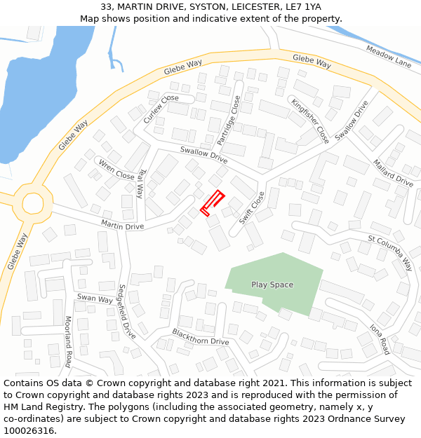 33, MARTIN DRIVE, SYSTON, LEICESTER, LE7 1YA: Location map and indicative extent of plot