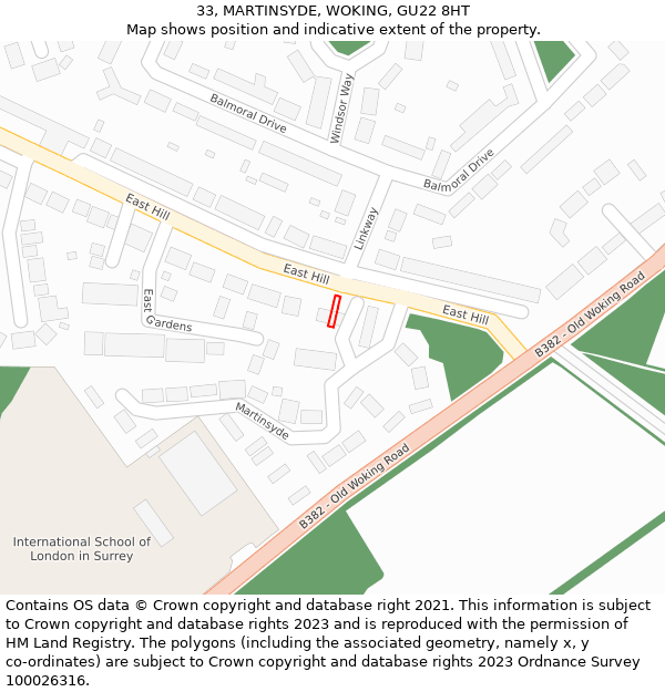 33, MARTINSYDE, WOKING, GU22 8HT: Location map and indicative extent of plot