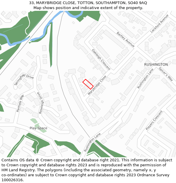 33, MARYBRIDGE CLOSE, TOTTON, SOUTHAMPTON, SO40 9AQ: Location map and indicative extent of plot