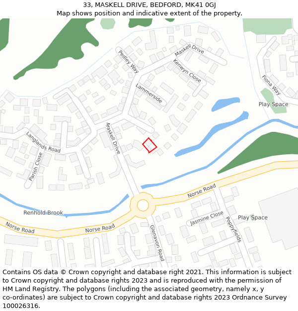 33, MASKELL DRIVE, BEDFORD, MK41 0GJ: Location map and indicative extent of plot