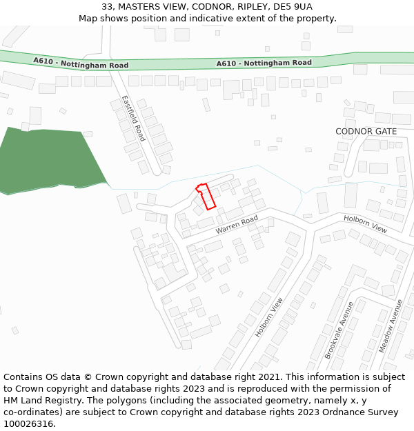 33, MASTERS VIEW, CODNOR, RIPLEY, DE5 9UA: Location map and indicative extent of plot