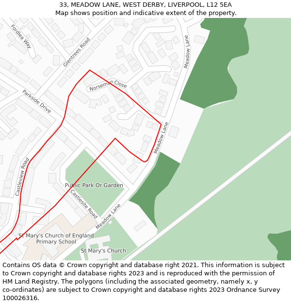 33, MEADOW LANE, WEST DERBY, LIVERPOOL, L12 5EA: Location map and indicative extent of plot