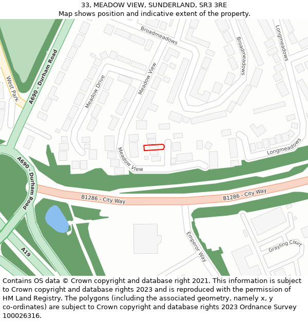 33, MEADOW VIEW, SUNDERLAND, SR3 3RE: Location map and indicative extent of plot