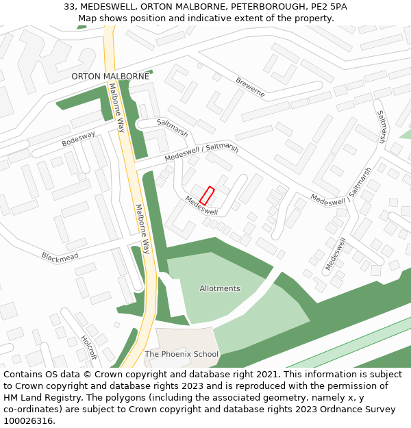 33, MEDESWELL, ORTON MALBORNE, PETERBOROUGH, PE2 5PA: Location map and indicative extent of plot