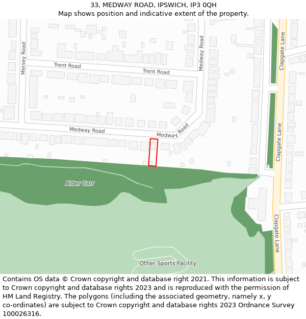 33, MEDWAY ROAD, IPSWICH, IP3 0QH: Location map and indicative extent of plot