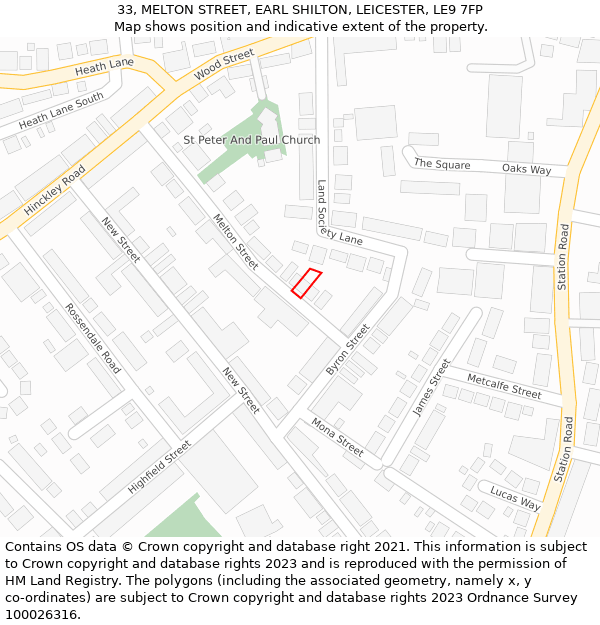 33, MELTON STREET, EARL SHILTON, LEICESTER, LE9 7FP: Location map and indicative extent of plot
