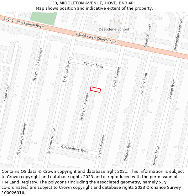 33, MIDDLETON AVENUE, HOVE, BN3 4PH: Location map and indicative extent of plot