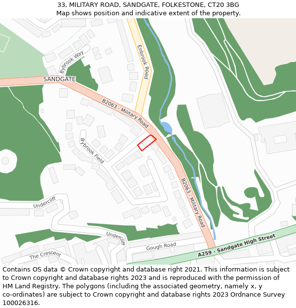 33, MILITARY ROAD, SANDGATE, FOLKESTONE, CT20 3BG: Location map and indicative extent of plot
