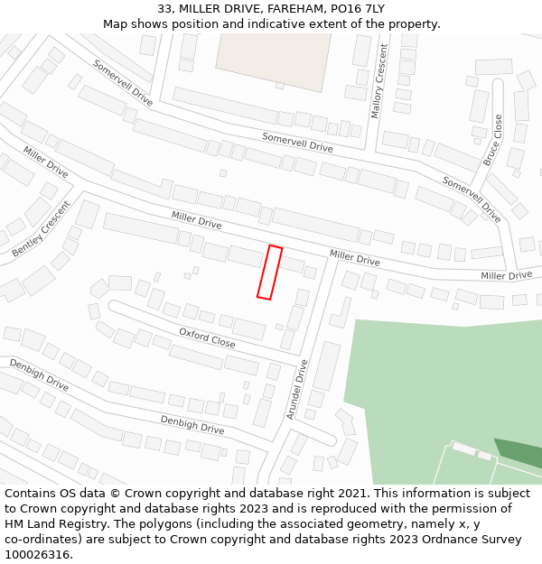 33, MILLER DRIVE, FAREHAM, PO16 7LY: Location map and indicative extent of plot