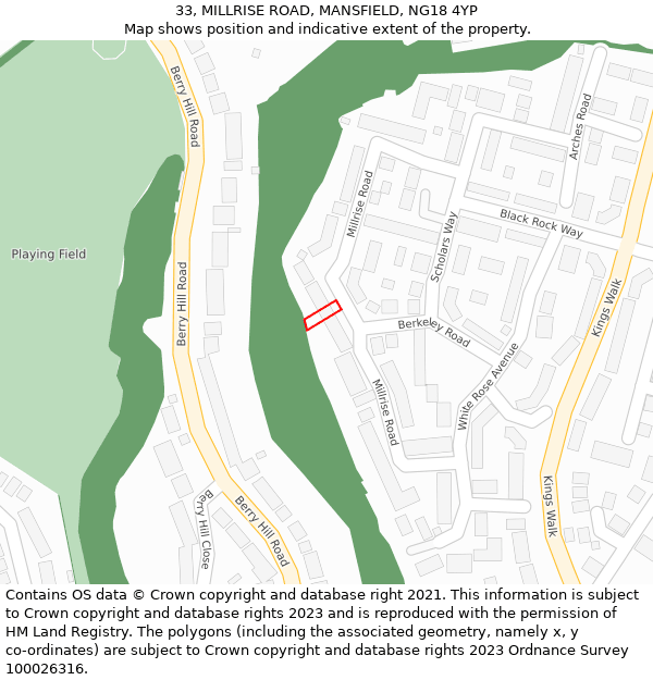 33, MILLRISE ROAD, MANSFIELD, NG18 4YP: Location map and indicative extent of plot