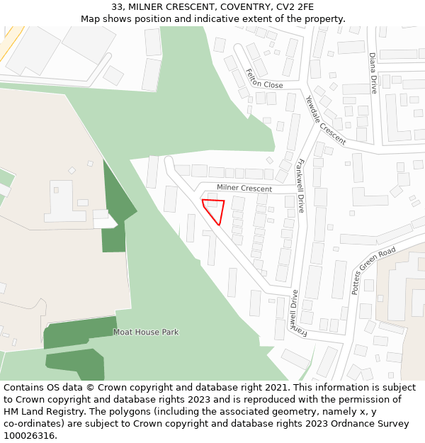 33, MILNER CRESCENT, COVENTRY, CV2 2FE: Location map and indicative extent of plot