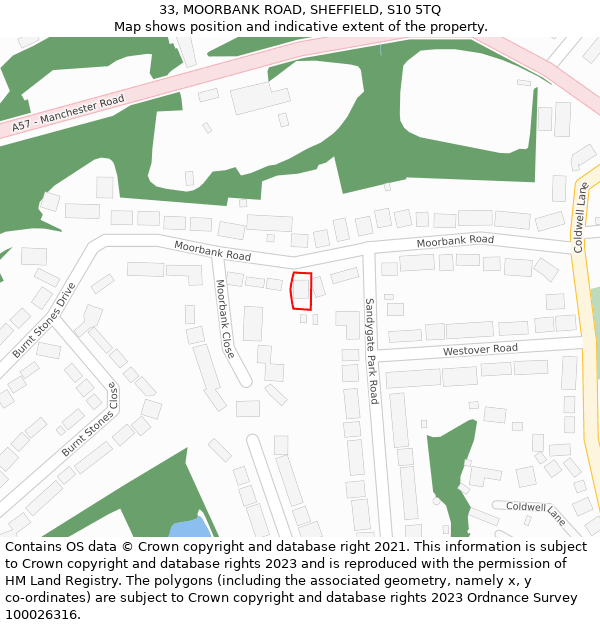33, MOORBANK ROAD, SHEFFIELD, S10 5TQ: Location map and indicative extent of plot
