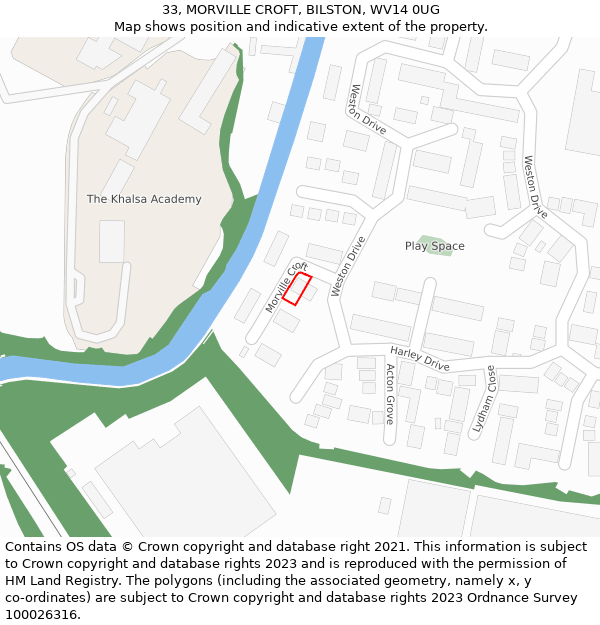 33, MORVILLE CROFT, BILSTON, WV14 0UG: Location map and indicative extent of plot