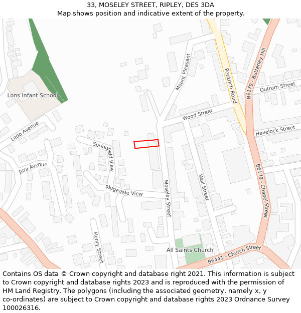33, MOSELEY STREET, RIPLEY, DE5 3DA: Location map and indicative extent of plot