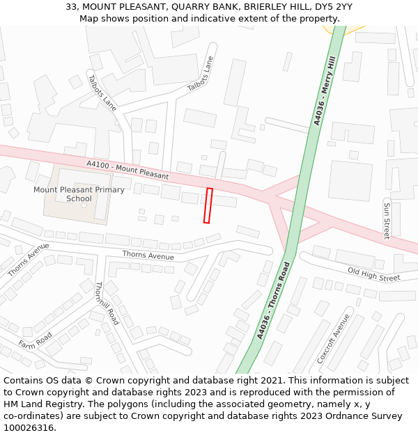 33, MOUNT PLEASANT, QUARRY BANK, BRIERLEY HILL, DY5 2YY: Location map and indicative extent of plot