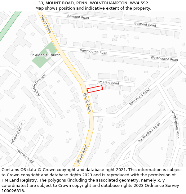 33, MOUNT ROAD, PENN, WOLVERHAMPTON, WV4 5SP: Location map and indicative extent of plot