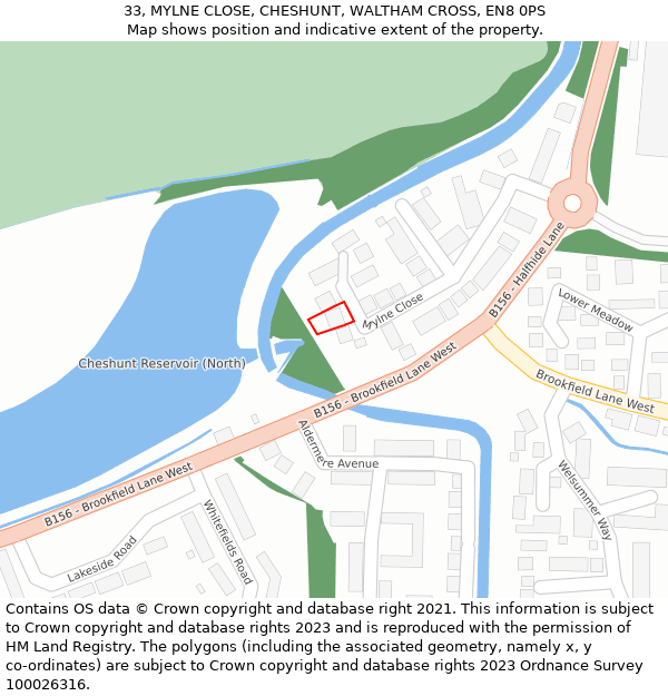 33, MYLNE CLOSE, CHESHUNT, WALTHAM CROSS, EN8 0PS: Location map and indicative extent of plot