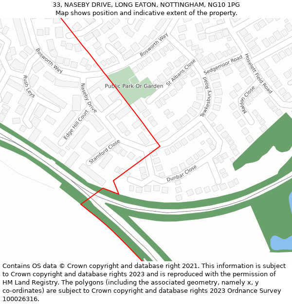 33, NASEBY DRIVE, LONG EATON, NOTTINGHAM, NG10 1PG: Location map and indicative extent of plot