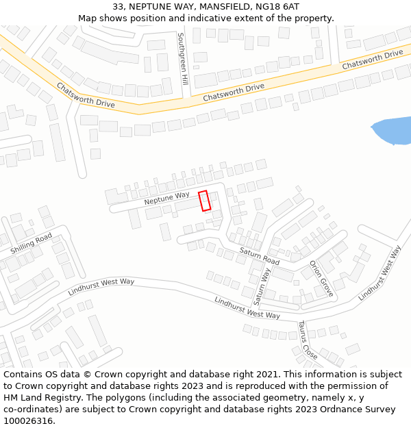33, NEPTUNE WAY, MANSFIELD, NG18 6AT: Location map and indicative extent of plot