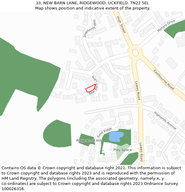 33, NEW BARN LANE, RIDGEWOOD, UCKFIELD, TN22 5EL: Location map and indicative extent of plot