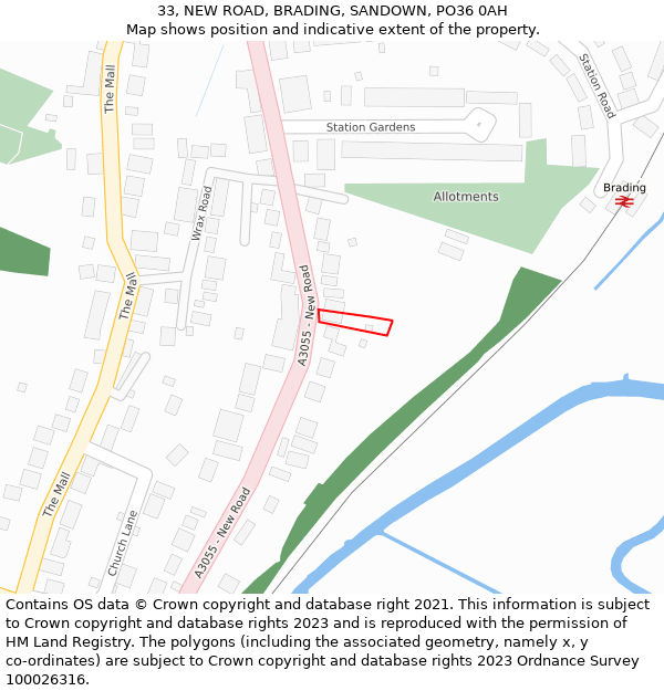 33, NEW ROAD, BRADING, SANDOWN, PO36 0AH: Location map and indicative extent of plot