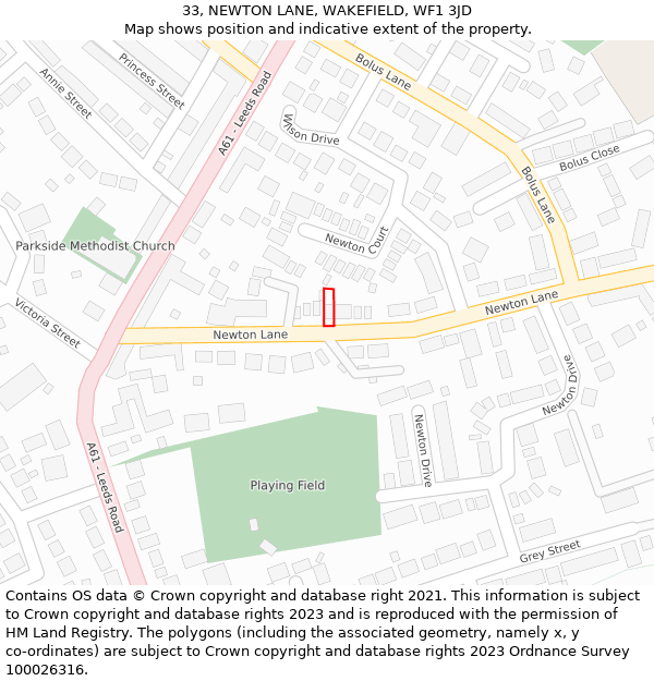 33, NEWTON LANE, WAKEFIELD, WF1 3JD: Location map and indicative extent of plot