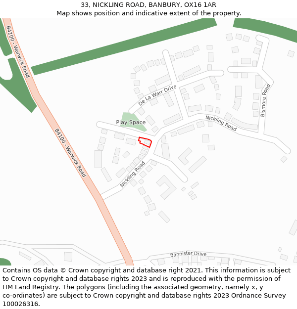 33, NICKLING ROAD, BANBURY, OX16 1AR: Location map and indicative extent of plot