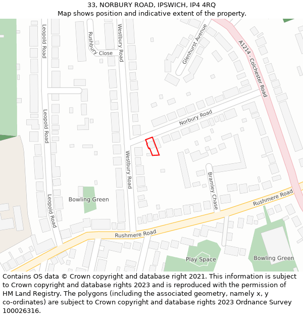 33, NORBURY ROAD, IPSWICH, IP4 4RQ: Location map and indicative extent of plot