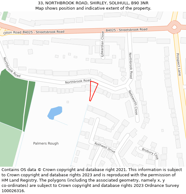 33, NORTHBROOK ROAD, SHIRLEY, SOLIHULL, B90 3NR: Location map and indicative extent of plot